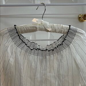White House Black Market Striped Blouse with Ruffled Neckline